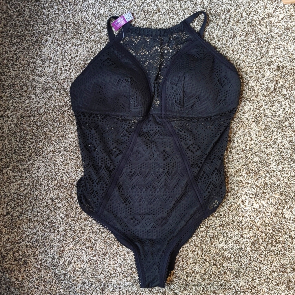 Black Lacey one-piece bathing suit with sexy cutouts brand new with tag size 1X
